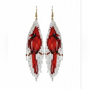 🆕️ Hand Beaded Red Cardinal Earrings